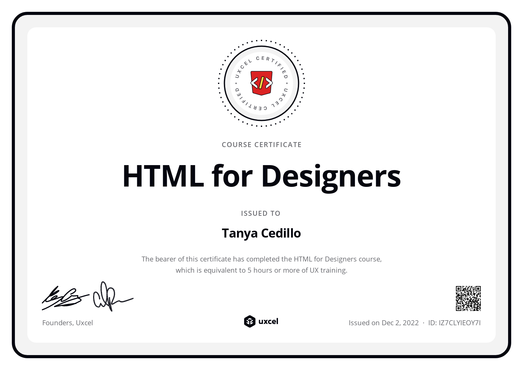 Tanya Cedillo's certificate